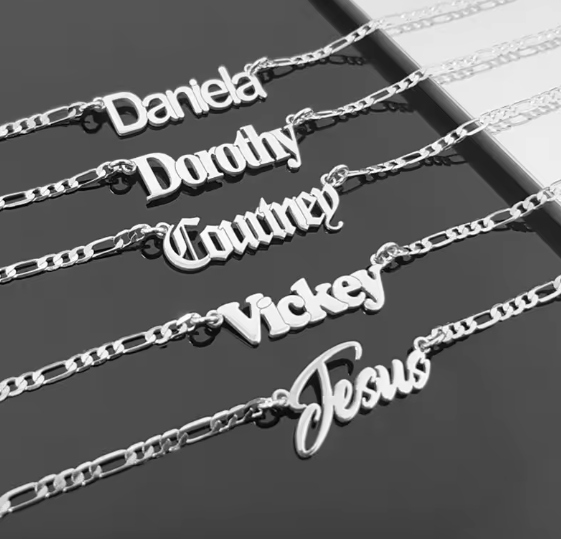 Custom Name Necklace Figaro Chain – Stainless Steel