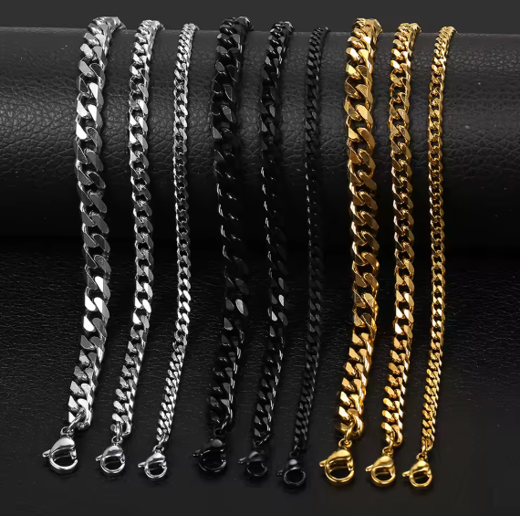 Men’s Cuban Link Bracelet – Stainless Steel (Gold, Silver, Black)