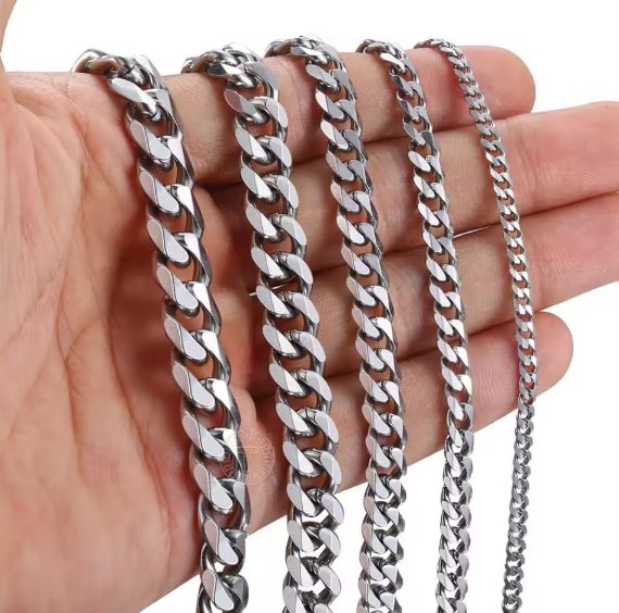 Men’s Cuban Link Chain & Bracelet – Stainless Steel (Gold or Silver, Multiple Widths & Lengths)