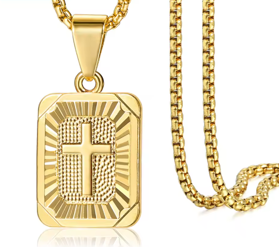 Gold Cross Framed Chain – Solid Stainless Steel (Multiple Lengths)