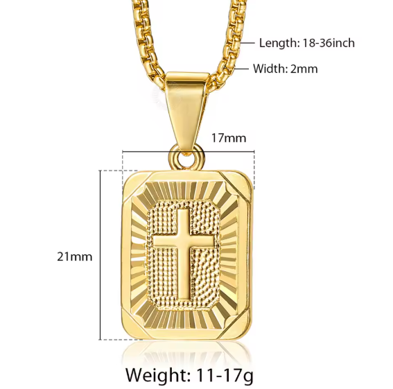 Gold Cross Framed Chain – Solid Stainless Steel (Multiple Lengths)