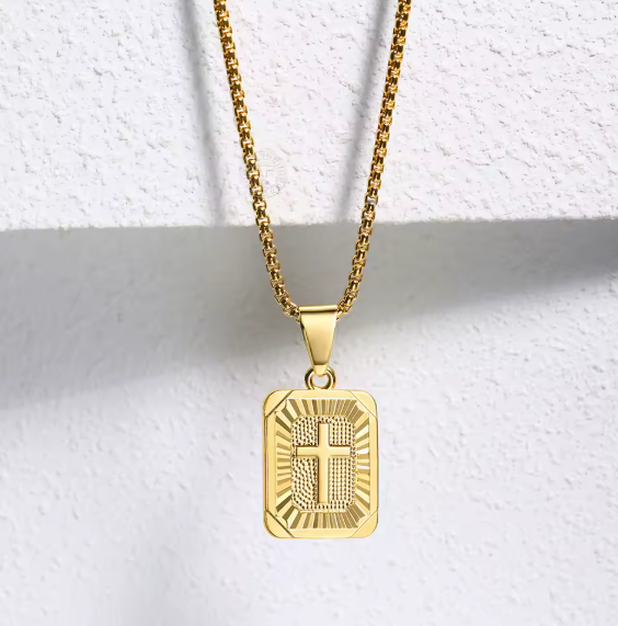 Gold Cross Framed Chain – Solid Stainless Steel (Multiple Lengths)