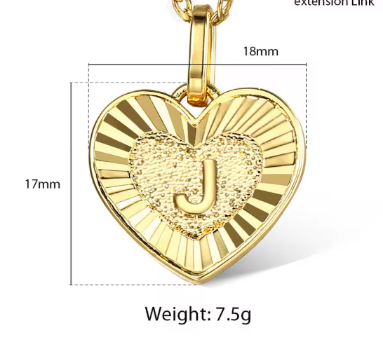 Heart Initial Necklace Gold – Solid Stainless Steel (Letters A–Z, 18 Inch)