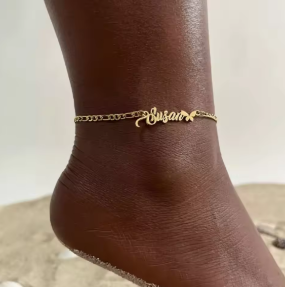 Custom Name Anklet Heart/Crown – Stainless Steel, Waterproof & Tarnish-Free