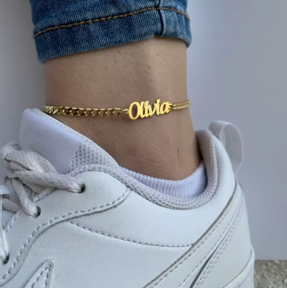 Custom Name Anklet Heart/Crown – Stainless Steel, Waterproof & Tarnish-Free