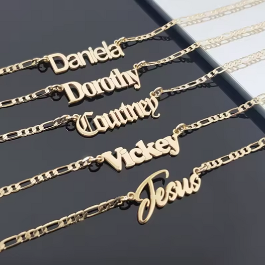 Custom Name Necklace Figaro Chain – Stainless Steel