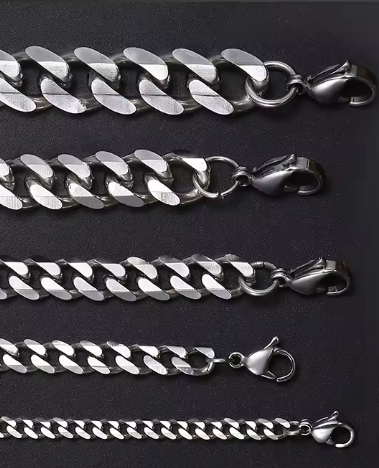 Men’s Cuban Link Chain & Bracelet – Stainless Steel (Gold or Silver, Multiple Widths & Lengths)