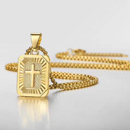 Gold Cross Framed Chain – Solid Stainless Steel (Multiple Lengths)