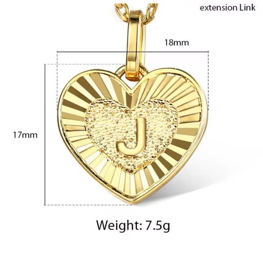 Heart Initial Necklace Gold – Solid Stainless Steel (Letters A–Z, 18 Inch)