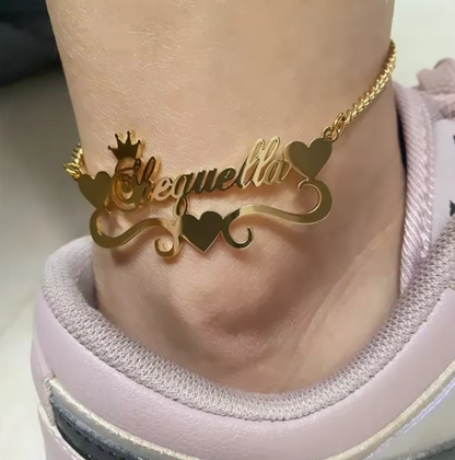 Custom Name Anklet Heart/Crown – Stainless Steel, Waterproof & Tarnish-Free